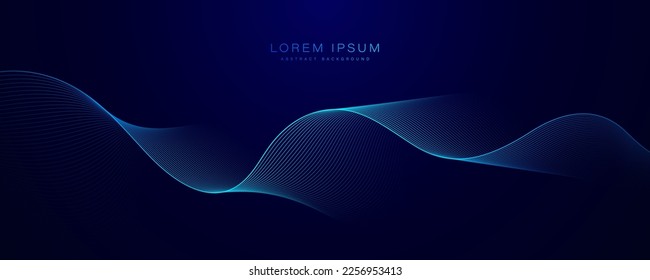 Abstrakte, leuchtende Linien auf dunkelblauem Hintergrund. Modernes dynamisches Wellendesign. Shiny-blue-bewegte Linien. Futuristisches Technologiekonzept. Platz für Ihren Text. Vektorgrafik