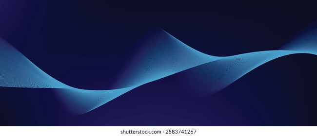 Abstract glowing flowing wavy lines on dark blue background. Modern dynamic wave design. Shiny blue moving lines. Futuristic technology concept. Space for your text. Vector illustration