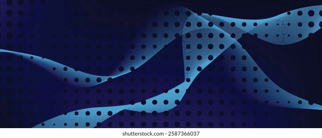 Abstract glowing flowing wavy lines on dark blue background. Modern dynamic wave design. Shiny blue moving lines. Futuristic technology concept. Space for your text. Vector illustration