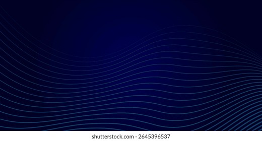 Abstractas líneas onduladas que fluyen brillantes sobre fondo azul oscuro. Diseño moderno de onda dinámica. Líneas móviles azules brillantes. Concepto de tecnología futurista. Espacio para el texto. Ilustración vectorial