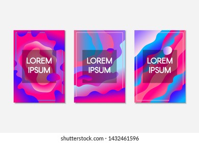 Abstract glowing fluid banner set. Colorful trendy backgrounds with text space. Creative posters