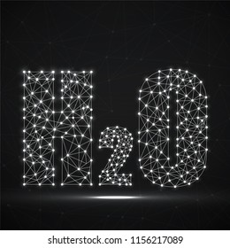 Abstract glowing formula H2O with lines and dots. Vector