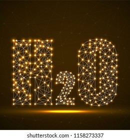 Abstract glowing formula H2O with lines and dots. Vector