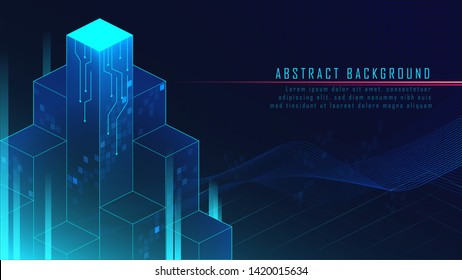 Abstract Glowing futuristic blocks. represent to futuristic city or rise of technology development suitable for futuristic technology or Science backgroubd