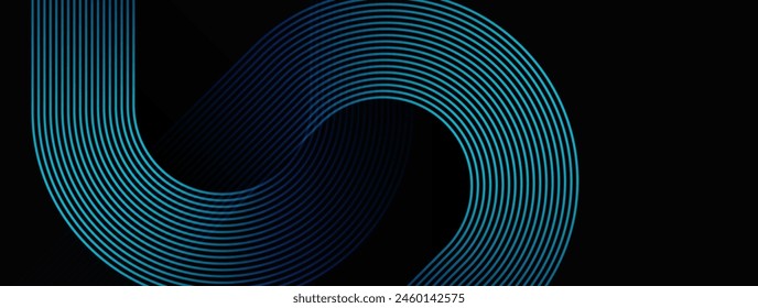 Abstract glowing geometric lines on dark background. Elegant shiny blue rounded lines pattern. Modern futuristic graphic. Suit for poster, banner, brochure, website, presentation, flyer, cover