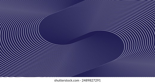 Abstract glowing geometric lines on dark background. Elegant shiny blue rounded lines pattern. Modern futuristic graphic. Suit for poster, banner, brochure modern arts dark blue line circle
