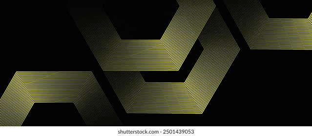 Abstract glowing geometric lines on dark background. Modern shiny hexagon lines pattern. Geometric line art design. Vector