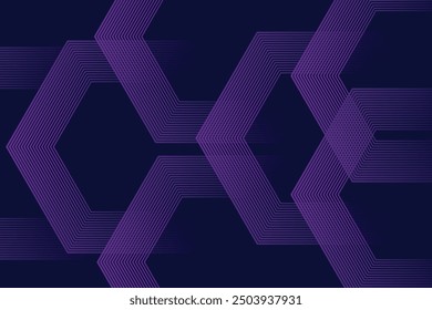 Abstract glowing geometric lines on dark blue background. Modern shiny hexagon lines pattern. Geometric line art design.
