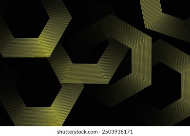 Abstract glowing geometric lines on black background. Modern shiny hexagon lines pattern. Geometric line art design.