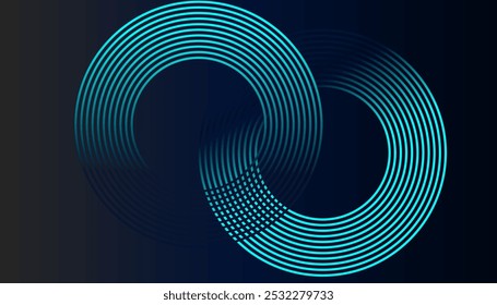 Abstractas líneas geométricas brillantes sobre fondo oscuro. Elegante patrón de líneas redondeadas azul brillante. Gráfico futurista moderno. Traje para el cartel, Anuncio, folleto, artes modernas