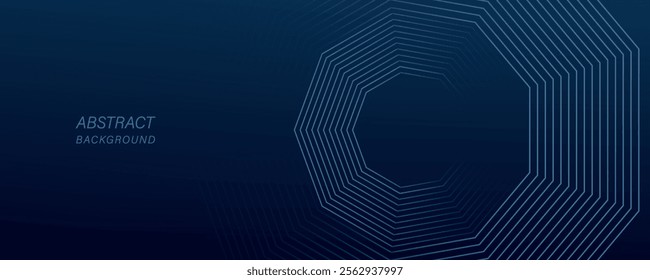 Abstract glowing geometric lines on dark blue background. Modern shiny blue polygonal lines pattern. Futuristic technology concept for cover, poster, banner, presentation, header, website