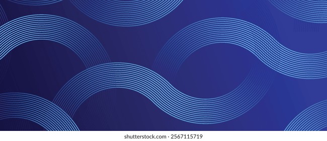 Abstract glowing geometric lines on dark background. Elegant shiny blue rounded lines pattern. Modern futuristic graphic. Suit for poster, banner, brochure, modern arts