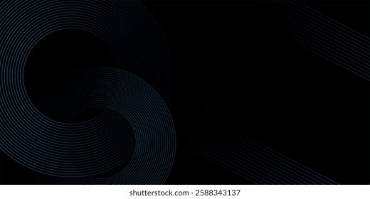 Abstract glowing geometric lines on dark background. Elegant shiny blue rounded lines pattern. Modern futuristic graphic. Suit for poster, banner, brochure, modern arts