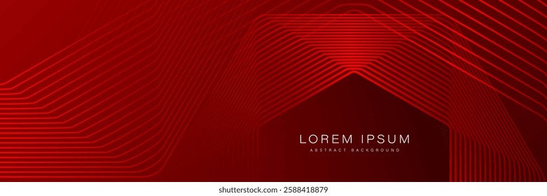 Abstract glowing geometric lines on red background. Modern hexagon shape lines. Futuristic design. Digital technology concept. Suit for banner, business, website, cover, corporate, brochure