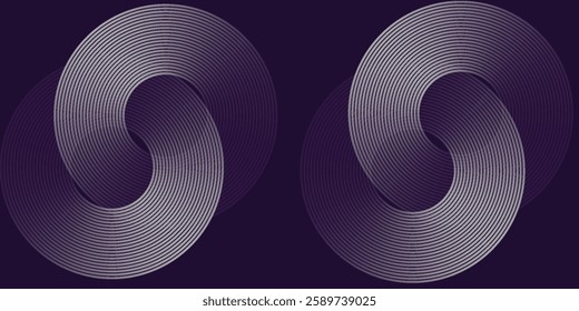 Abstract glowing geometric lines on dark background. Modern shiny circle lines pattern. vector ilustrasi.