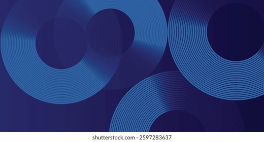 Abstract glowing geometric lines on dark background. Elegant shiny blue rounded lines pattern. Modern futuristic graphic. Suit for poster, banner, brochure modern arts dark blue line circle.art