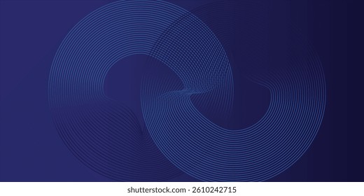 Abstract glowing geometric lines on dark background. Elegant shiny blue rounded lines pattern. Modern futuristic graphic. Suit for poster, banner, brochure, modern arts