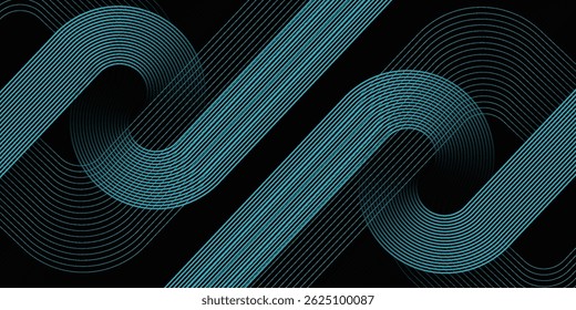 Linhas geométricas brilhantes abstratas sobre fundo escuro. Elegante azul brilhante padrão de linhas arredondadas. Gráfico futurista moderno. eps 10