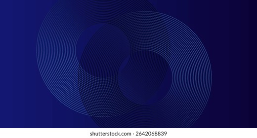 Abstract glowing geometric lines on dark background. Elegant shiny blue rounded lines pattern. Modern futuristic graphic. Suit for poster, banner, brochure, modern arts