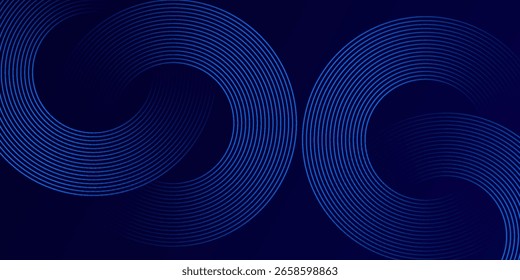 Abstractas líneas geométricas brillantes sobre fondo oscuro. Elegante patrón de líneas redondeadas azul brillante. Gráfico futurista moderno. Traje para cartel, Anuncio, folleto artes modernas línea azul oscuro círculo