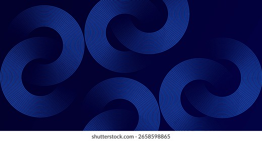 Abstract glowing geometric lines on dark background. Elegant shiny blue rounded lines pattern. Modern futuristic graphic. Suit for poster, banner, brochure modern arts dark blue line circle