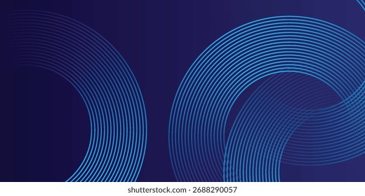 Abstractas líneas geométricas brillantes sobre fondo oscuro. Elegante patrón de líneas redondeadas azul brillante. Gráfico futurista moderno. Ilustración vectorial eps10