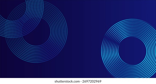 Abstract glowing geometric lines on blue background. Modern shiny blue circle lines pattern. Futuristic technology concept. Suit for business, cover, header, banner, presentation, website