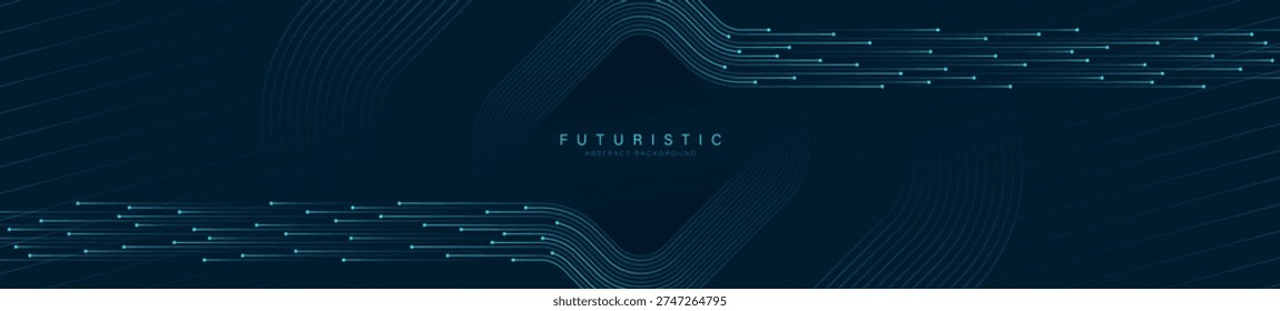 Abstract glowing geometric lines on dark blue background. Motion lines. Futuristic graphic. Digital technology concept. Suit for header, cover, business, corporate, banner, website, presentation