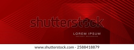 Abstract glowing geometric lines on red background. Modern hexagon shape lines. Futuristic design. Digital technology concept. Suit for banner, business, website, cover, corporate, brochure