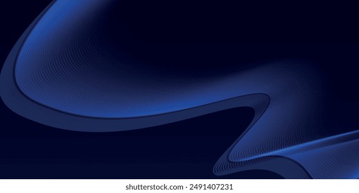 Abstract glowing geometric oval lines on dark blue background. Motion curve lines. Modern futuristic shiny blue lines design.	
