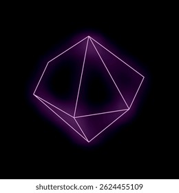 Abstract glowing geometric shape with neon pink light on a black background