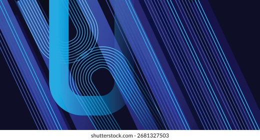 Abstractas forma geométrica brillante sobre fondo azul oscuro. Gráfico futurista moderno. 