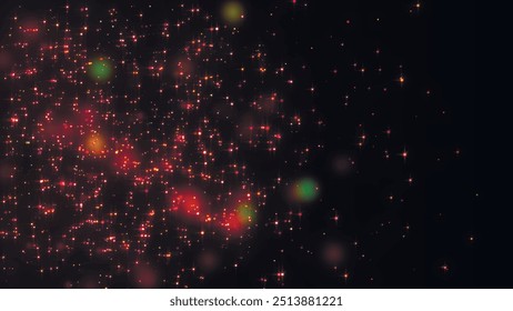 Abstract glowing glitter dust. Light and shine effect on dark background. Starry golden particles. Glowing bright stars, lights, flashes. Festive starry background. Vector