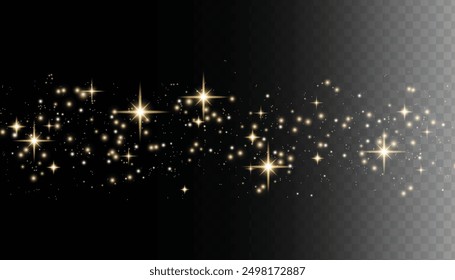 Abstract glowing glitters background. Golden dust particles decorative background. Christmas special light bokeh confetti effect. Stardust shine vector sparkle texture. Flying particles of light