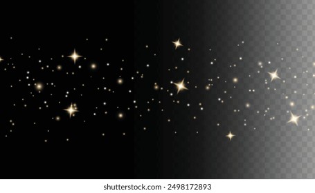 Abstract glowing glitters background. Golden dust particles decorative background. Christmas special light bokeh confetti effect. Stardust shine vector sparkle texture. Flying particles of light