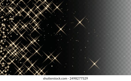 Abstract glowing glitters background. Golden dust particles decorative background. Christmas special light bokeh confetti effect. Stardust shine vector sparkle texture. Flying particles of light