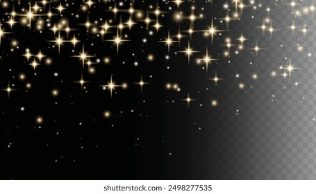 Abstract glowing glitters background. Golden dust particles decorative background. Christmas special light bokeh confetti effect. Stardust shine vector sparkle texture. Flying particles of light