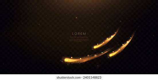 Abstract glowing gold curved dot on dark brown background with lighting effect and sparkle with copy space for text. Vector illustration