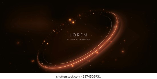 Abstract glowing gold curved element on dark  background with lighting effect glitter and sparkle with copy space for text. Luxury design style. Vector illustration
