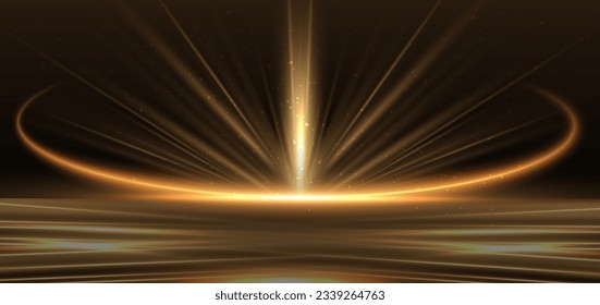 Abstract glowing gold diagonal lighting lines on dark  background with lighting effect and sparkle with copy space for text. Luxury design style. Vector illustration