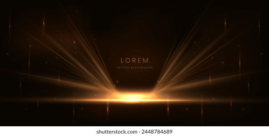 Abstract glowing gold diagonal lighting on dark  background with lighting effect and sparkle with copy space for text. Luxury design style. Vector illustration