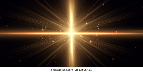 Abstract glowing gold diagonal lighting lines on dark  background with lighting effect and sparkle with copy space for text. Luxury design style. Vector illustration