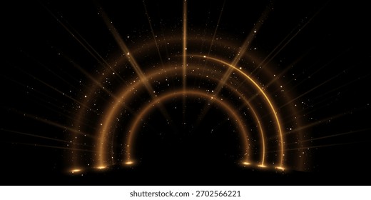 Linhas de iluminação diagonal dourada brilhante abstrata no fundo escuro com efeito de iluminação e brilho com espaço de cópia para texto. Estilo de design de luxo. Ilustração vetorial