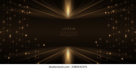 Abstract glowing gold lighting lines on dark  background with lighting effect and sparkle with copy space for text. Luxury design style. Vector illustration