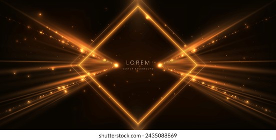 Abstract glowing gold lighting ray on dark  background with lighting effect and sparkle with copy space for text. Luxury design style. Vector illustration