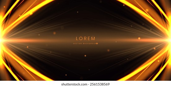 Abstract glowing gold lighting ray on dark  background with lighting effect and sparkle with copy space for text. Luxury design style. Vector illustration