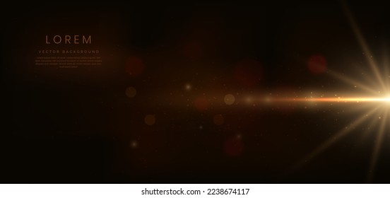 Abstract glowing gold lines on dark brown background with lighting effect and sparkle with copy space for text. Luxury design style. Vector illustration