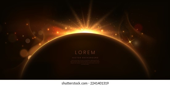 Abstract glowing gold lines on dark brown background with lighting effect and sparkle with copy space for text. Luxury design style. Vector illustration