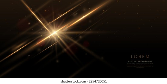 Abstract glowing gold lines on dark dark brown background with lighting effect and sparkle with copy space for text. Luxury design style. Vector illustration