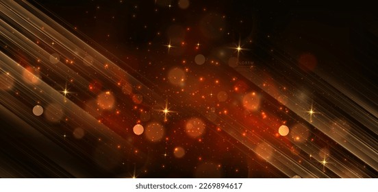 Abstract glowing gold lines on dark brown background with lighting effect and sparkle with copy space for text. Luxury design style. Vector illustration